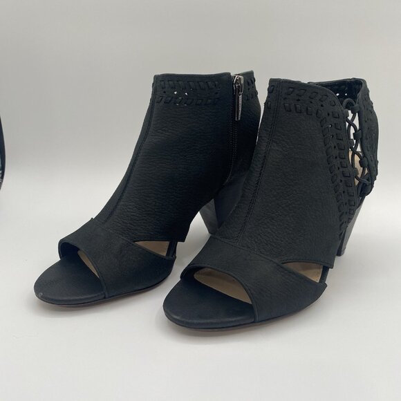 Vince Camuto Emma Leather Peep-Toe Zip Caged Heel Women’s Size US 7 Black - Picture 3 of 14